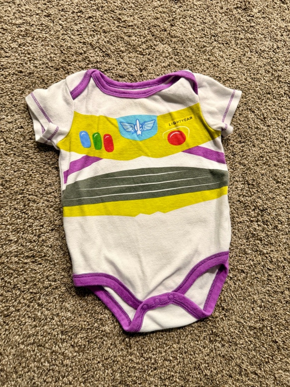 Disney Buzz Lightyear White, Purple, Yellow Graphic Baby Bodysuit